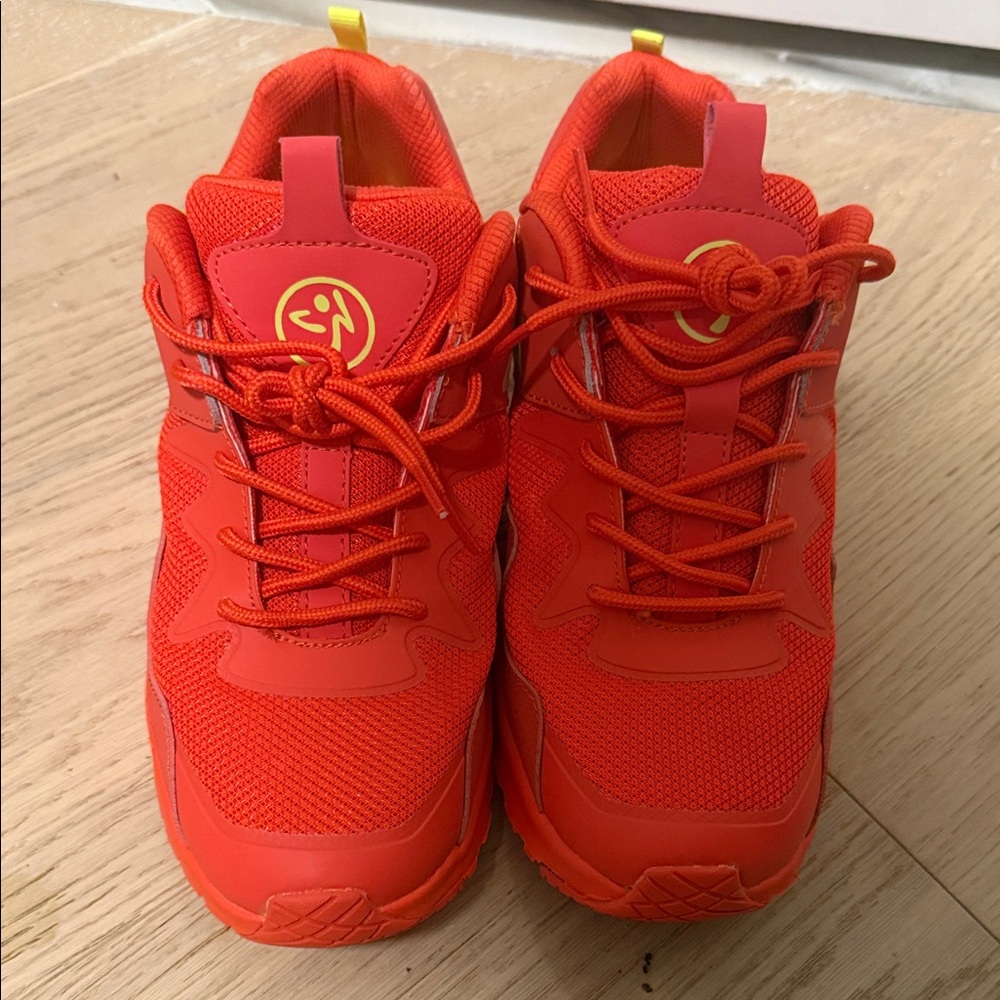 Zumba Fitness Neon Orange Athletic Sneakers with Yellow Logo